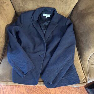 Reiss Isabella Blazer Jacket Navy Blue Textured Zip Sleeve Single-Breasted US 8